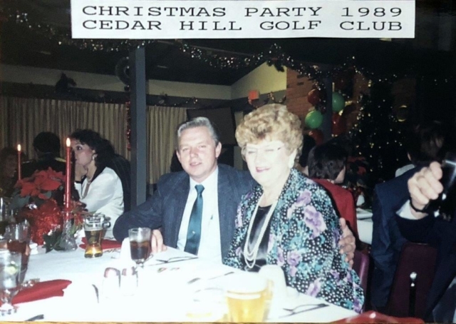 Reg and Lorraine Ash at the 1989 Xmas party